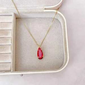 COLAR GOTA PEDRA VERMELHO RUBI