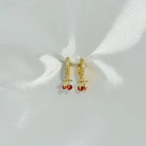 Brinco Argola Cherry Cereja Cravejada Zircônia