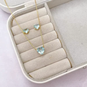 CONJUNTO COLAR E BRINCO ZIRCÔNIA PONTO DE LUZ AZUL