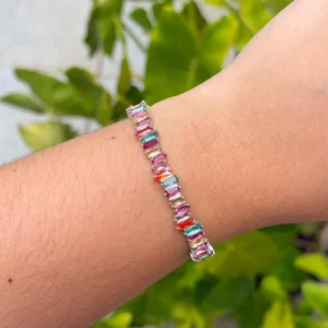 BRACELETE LUXO RIVIERA BAGUETES CRISTAIS COLORIDOS