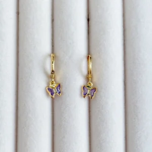 BRINCO ARGOLINHA BORBOLETA LILÁS