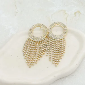 Brinco Franja Longo Redondo Zirconias Strass