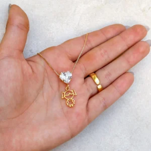 COLAR FILHOS CORAÇÃO PEDRA ZIRCÔNIA INCOLOR MENINA