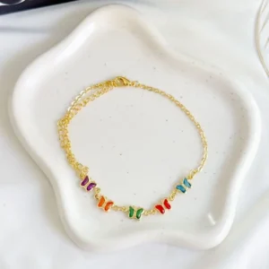 PULSEIRA CORRENTE BORBOLETAS EM CRISTAIS COLORIDOS DELICADA